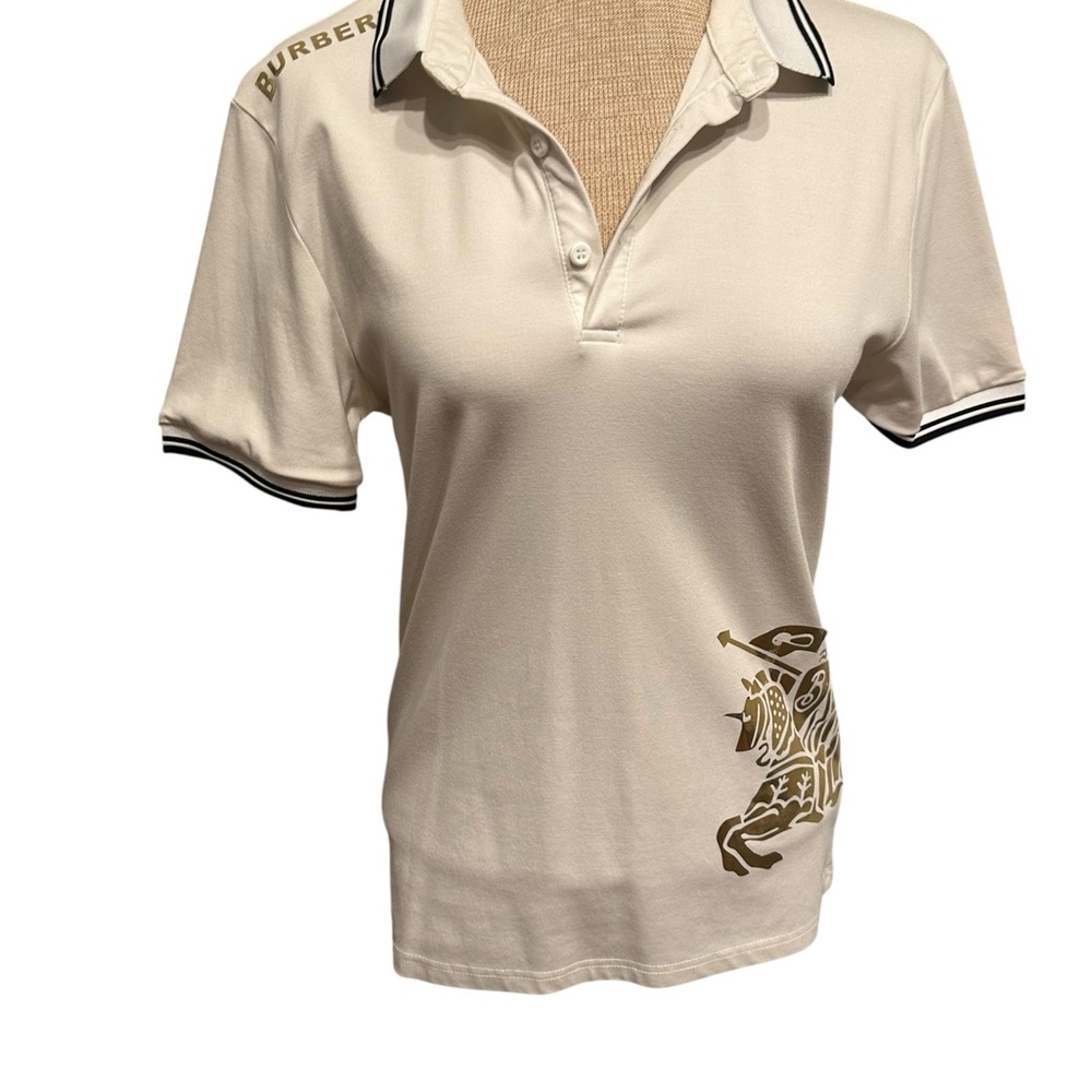 Burberry Beige Short Sleeve Polo with Gold Accents
